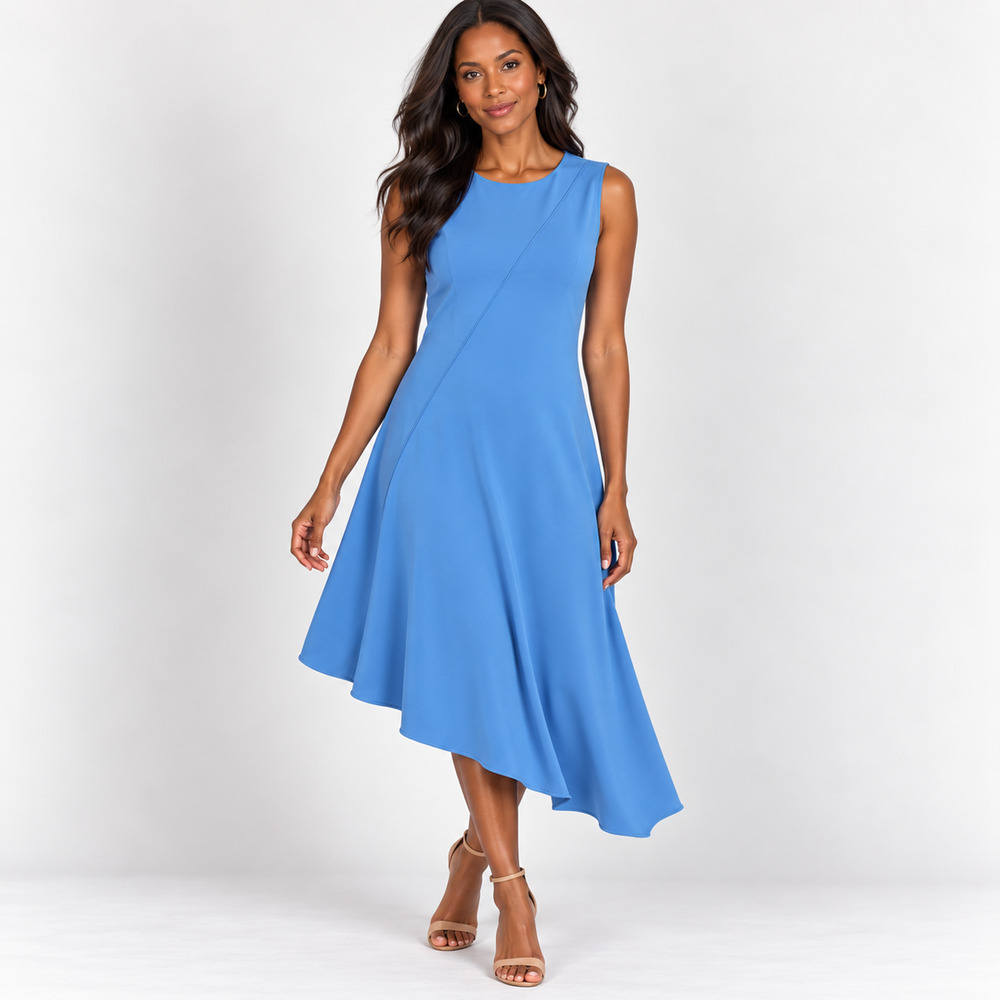 M.M.LaFleur Lara 2.0 Dress 12 NWT Carolina Blue Asymmetrical Midi Eco Crepe
